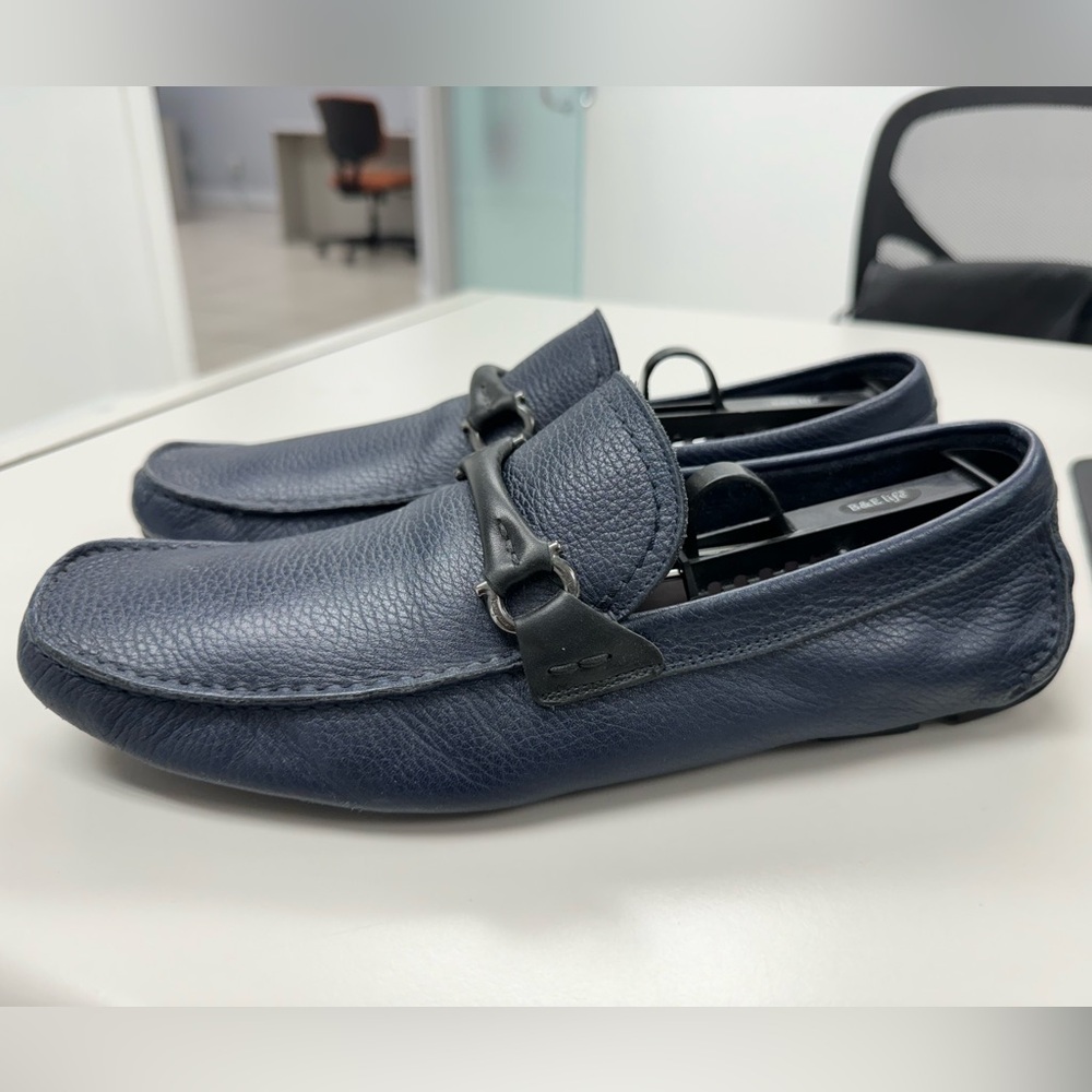 Salvatore Ferragamo Grandprix Blue Leather Drivers US 8.5 EE Made in Italy